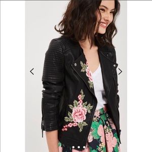 TOPSHOP Black floral leather jacket from